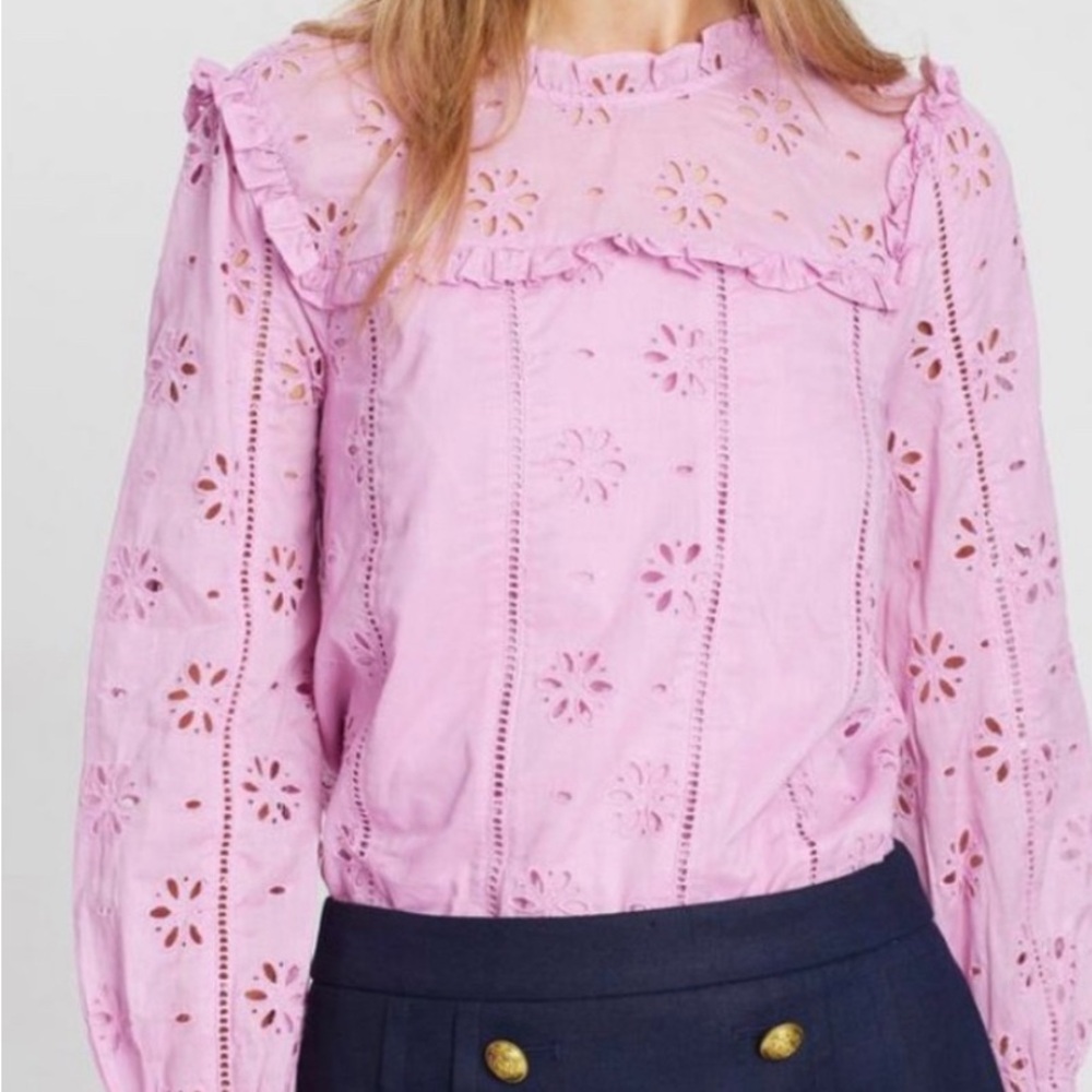 J. Crew Ruffle Floral Eyelet Blouse Lilac